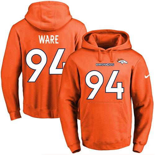 Nike Broncos #94 DeMarcus Ware Orange Name & Number Pullover NFL Hoodie - Click Image to Close